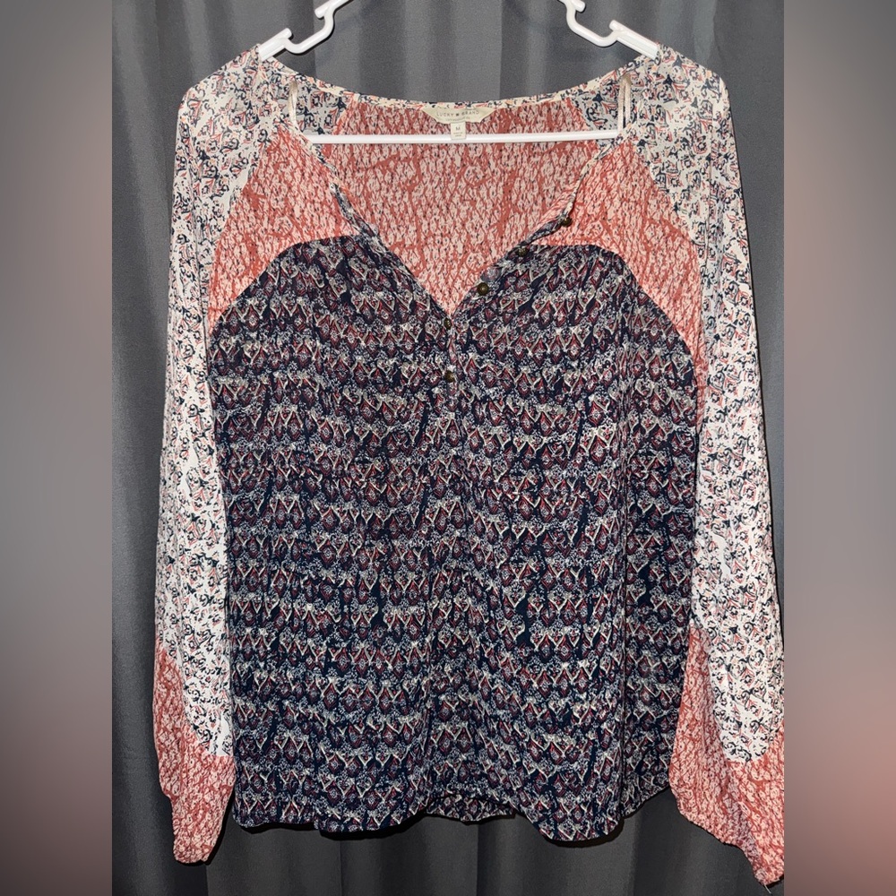 Lucky Brand Boho Multicolor Patterned Blouse - image 1